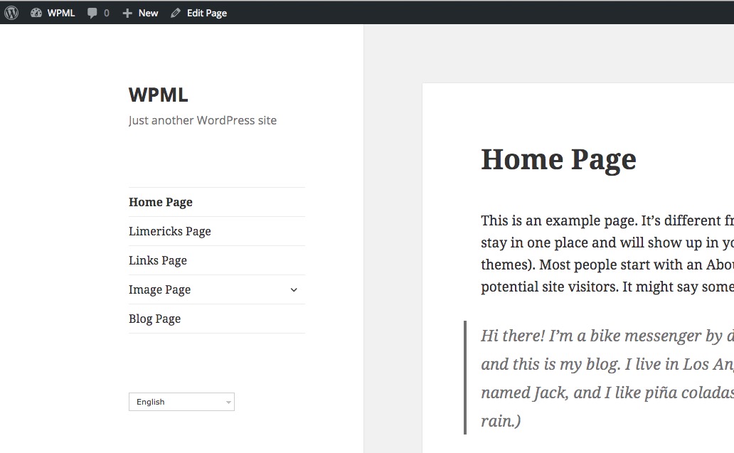 Front end of site using WPML