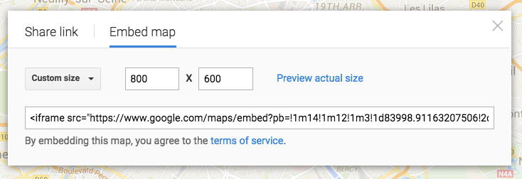 Custom size for Google map embed